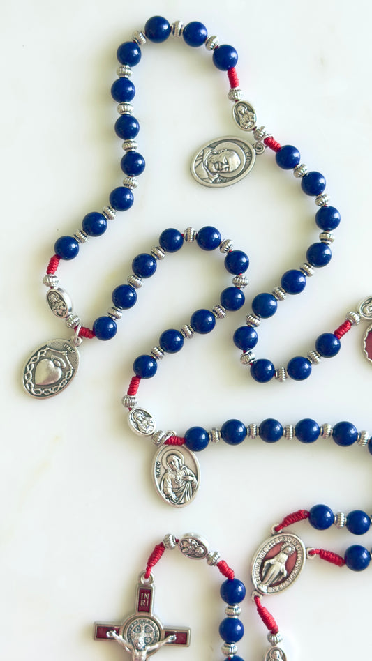 Red And Blue With Medals Semi Precious Stone Rosary