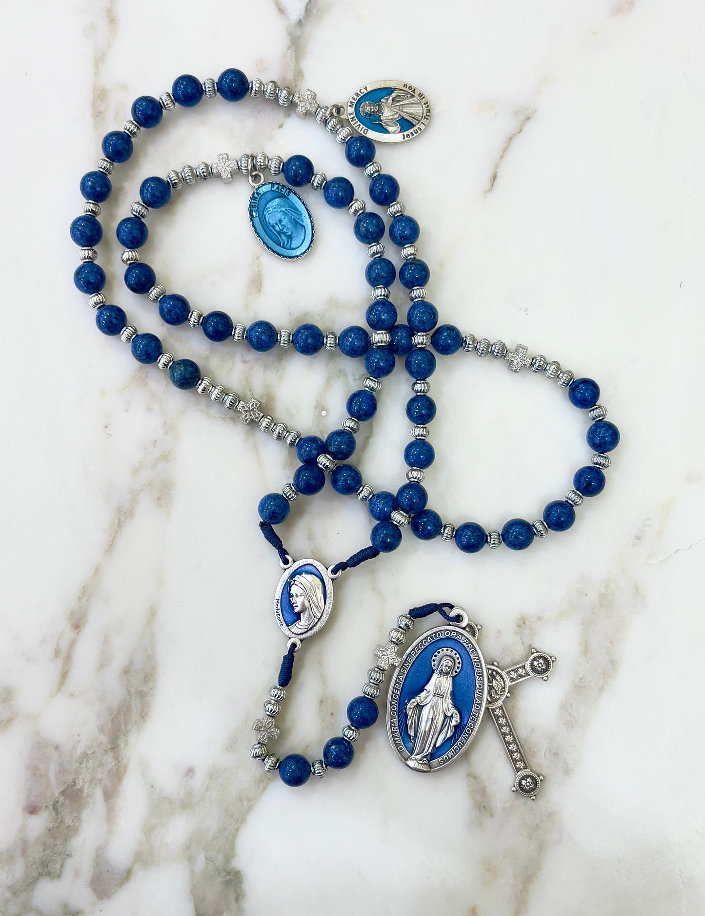 Long Blue Semi Precious Stone Rosary