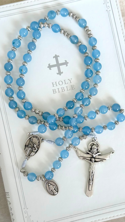 Saint Rita Blue Semi Precious Stone Rosary