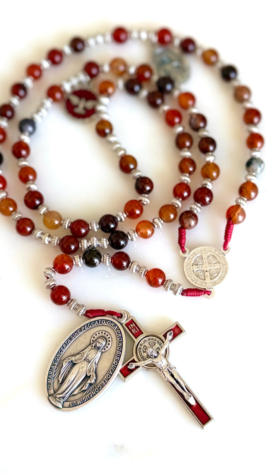 St Benedict Red Semi Precious Stone Rosary