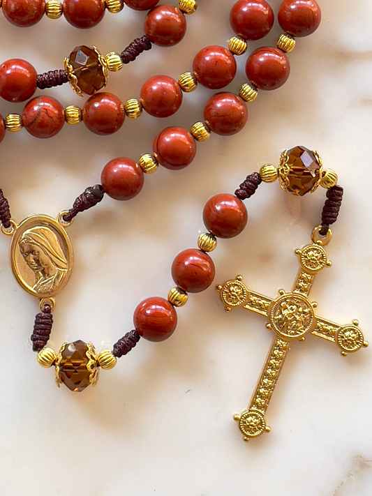 Maroon Semi Precious Stone & Crystal Rosary