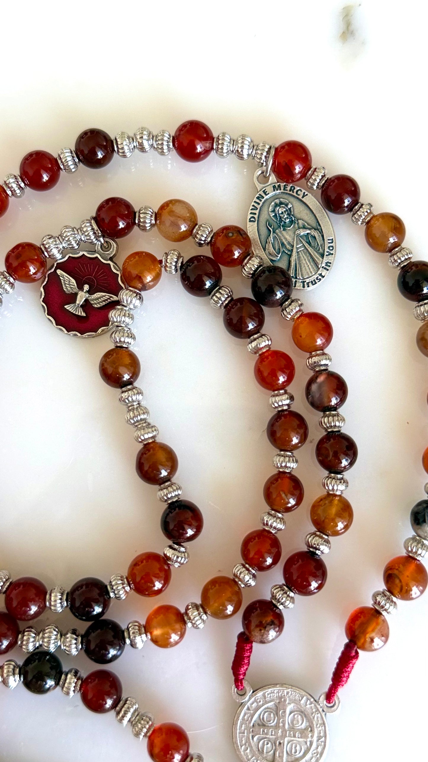 St Benedict Red Semi Precious Stone Rosary