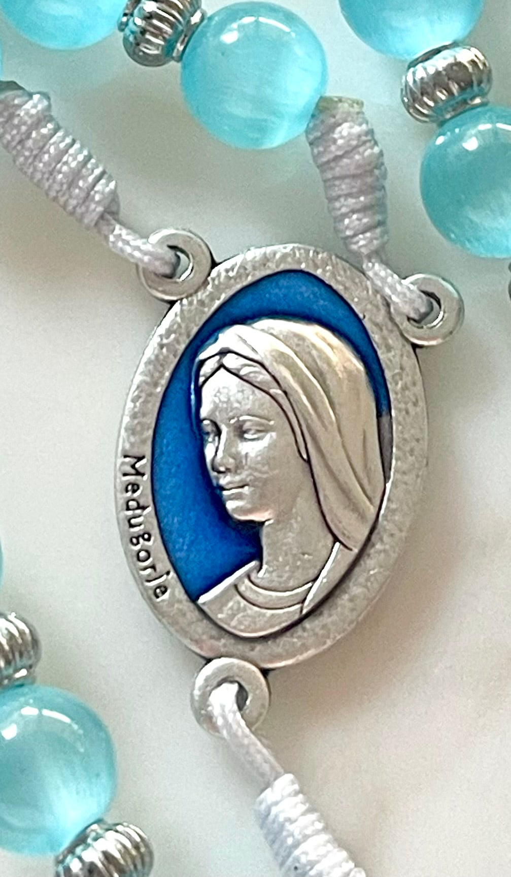 Luminous Blue With Medals Semi Precious Stone Rosary