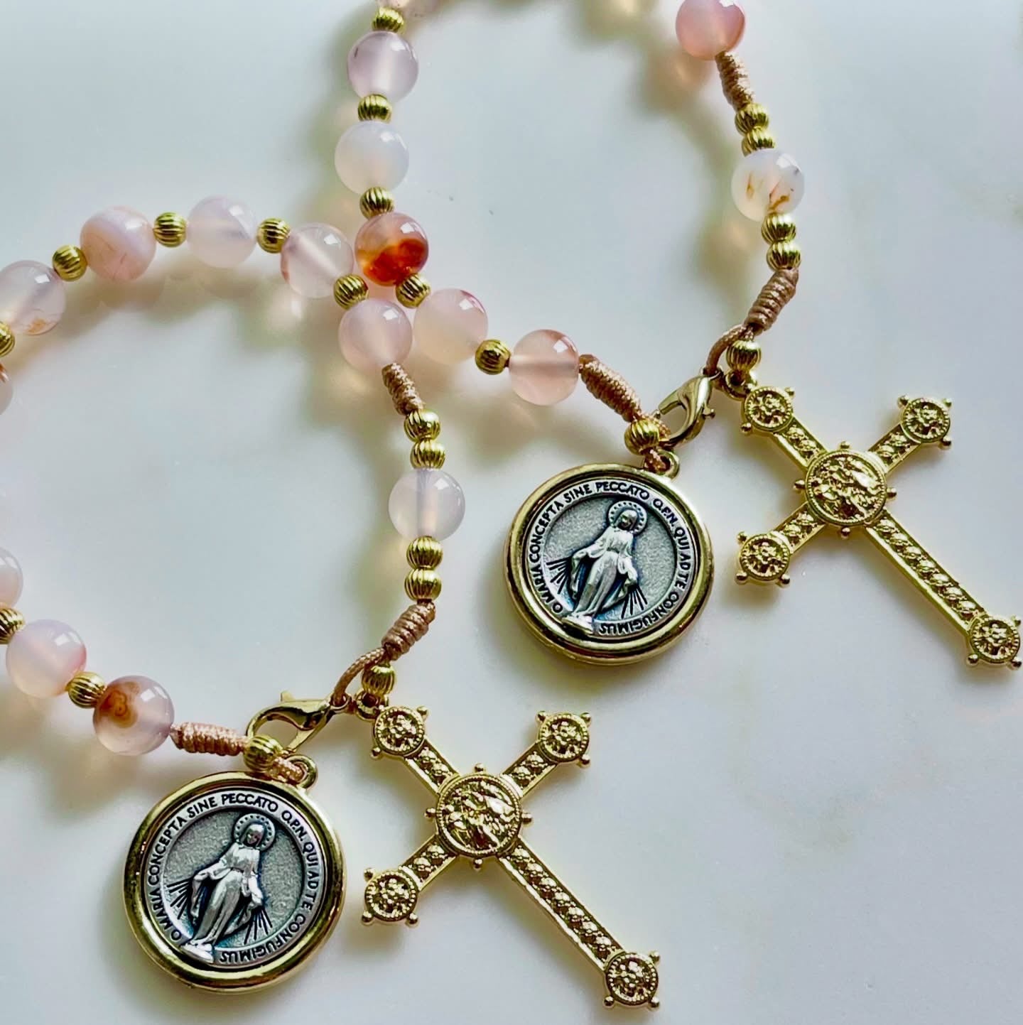 Light Orange Semi Precious Stone Pocket Rosary (price per item)