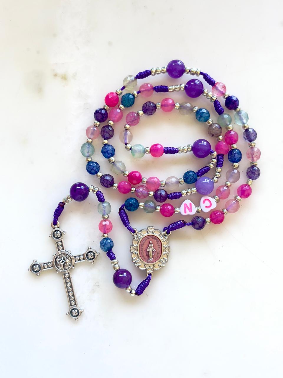 Kids Purple and Pink Semi Precious Stone Rosary