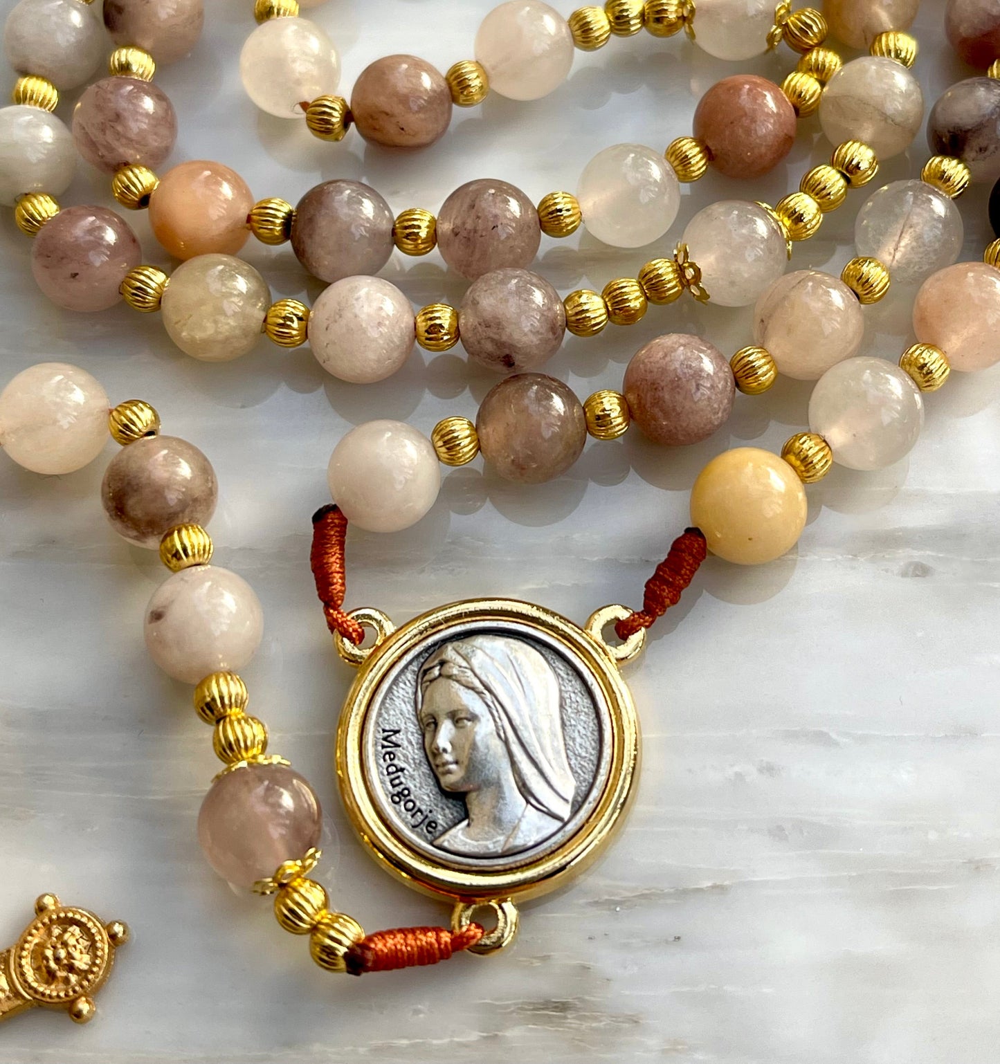 Sand Taupe With Holy Spirit Medal Semi Precious Stone Rosary