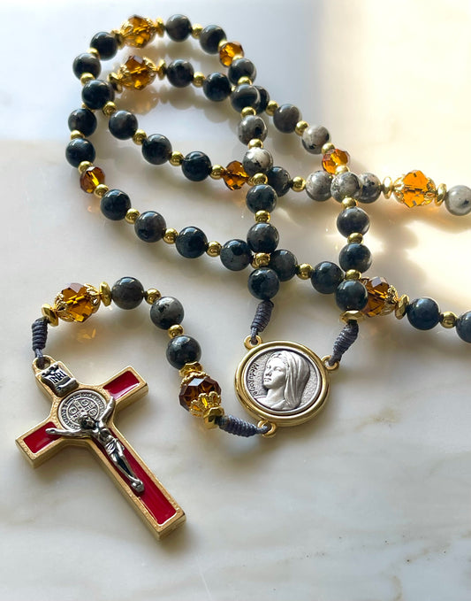Grey & Crystal Semi Precious Stone Rosary