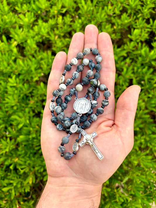 Mixed Grey Semi Precious Stone Rosary
