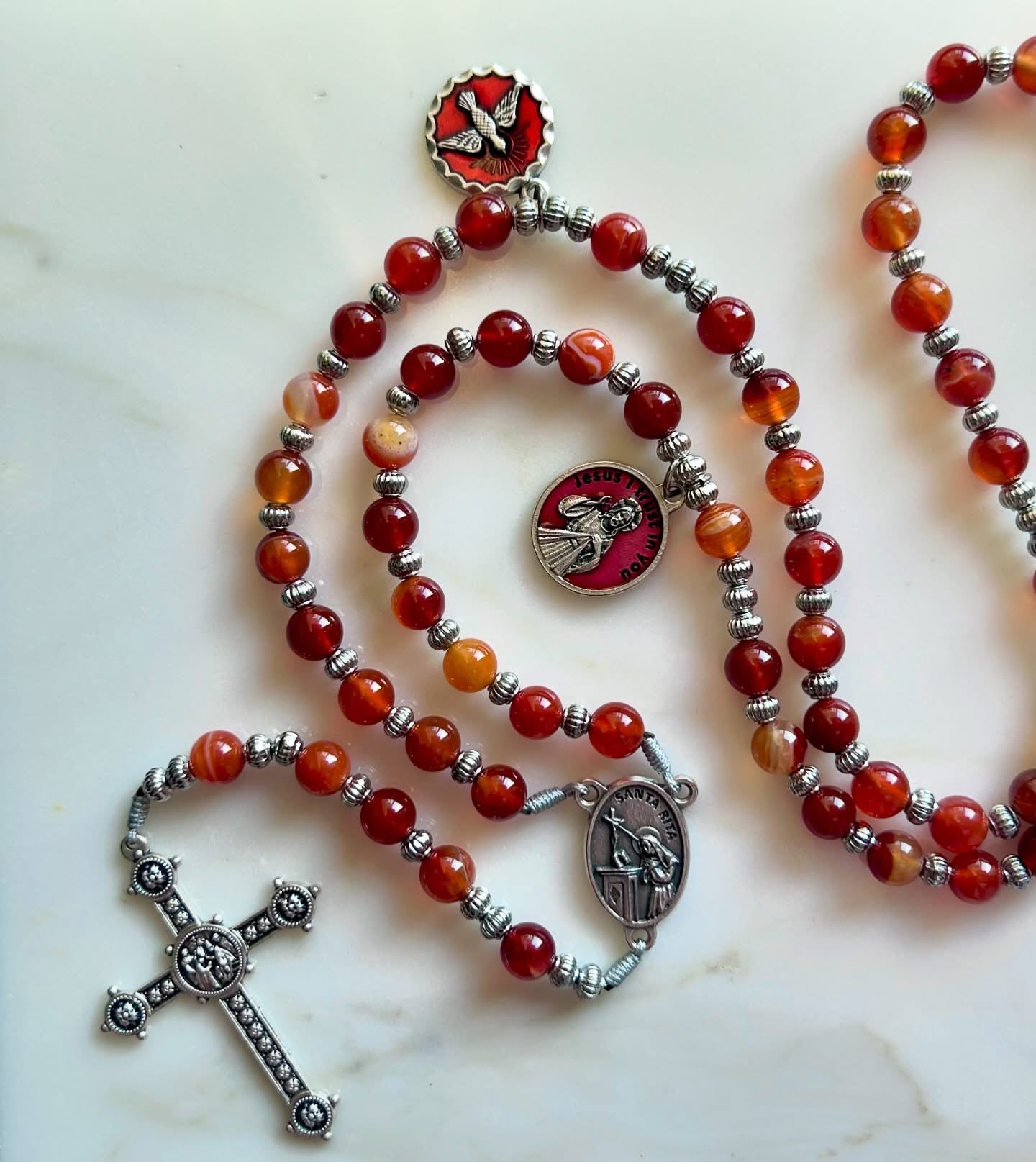 St Rita Semi Precious Stone Rosary with Medals