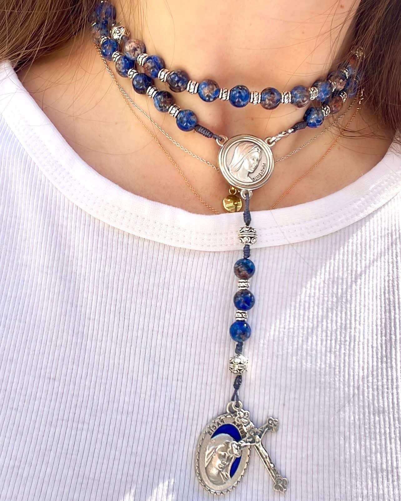 Mixed Blue Semi Precious Stone Rosary