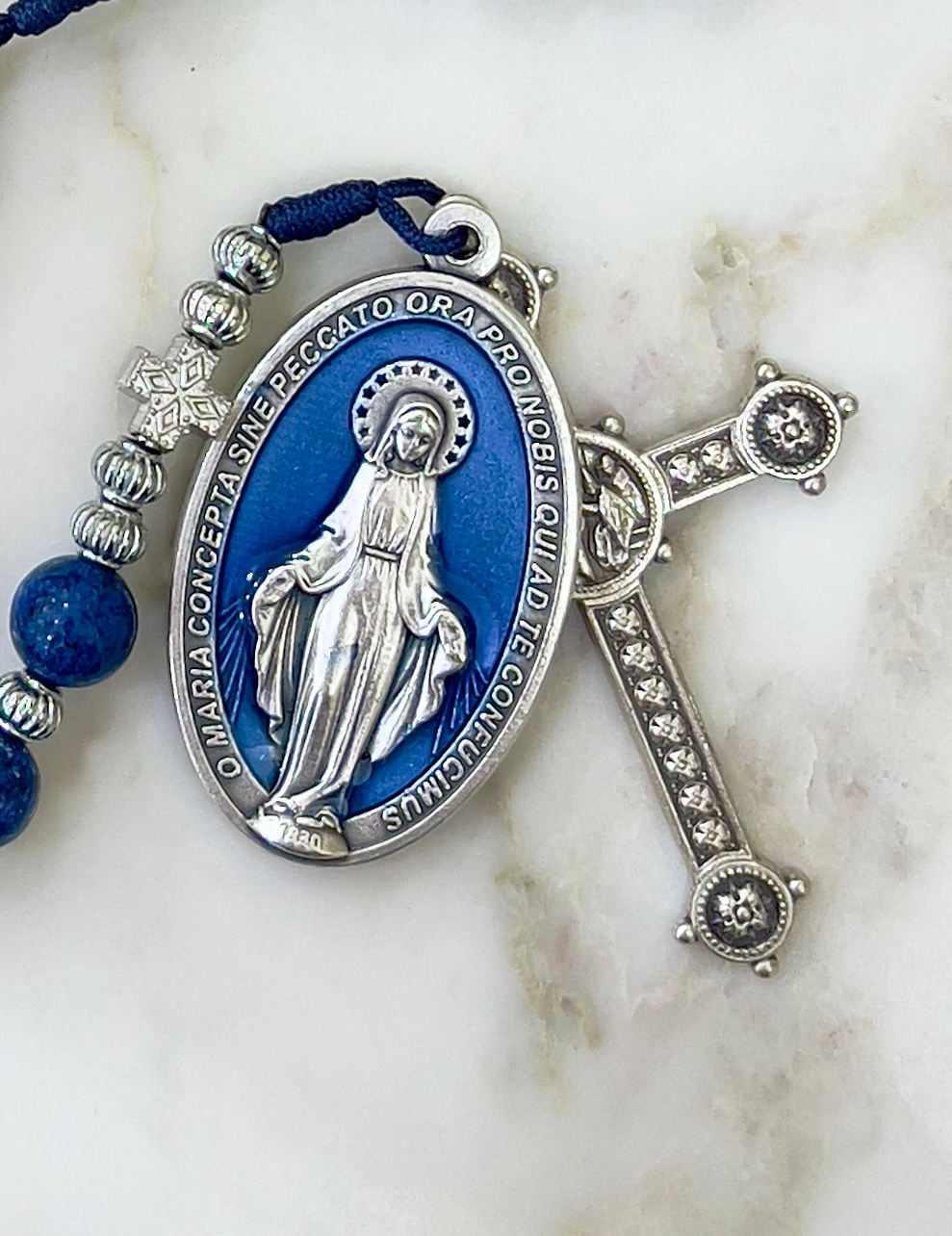 Long Blue Semi Precious Stone Rosary
