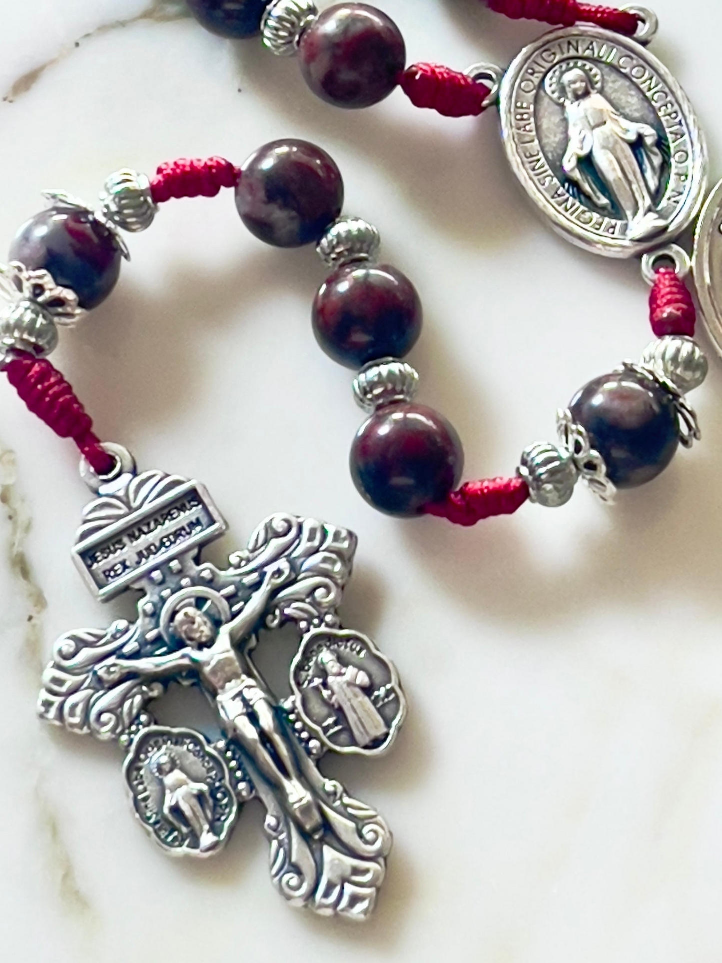Burgundy With Medals Semi Precious Stone Rosary