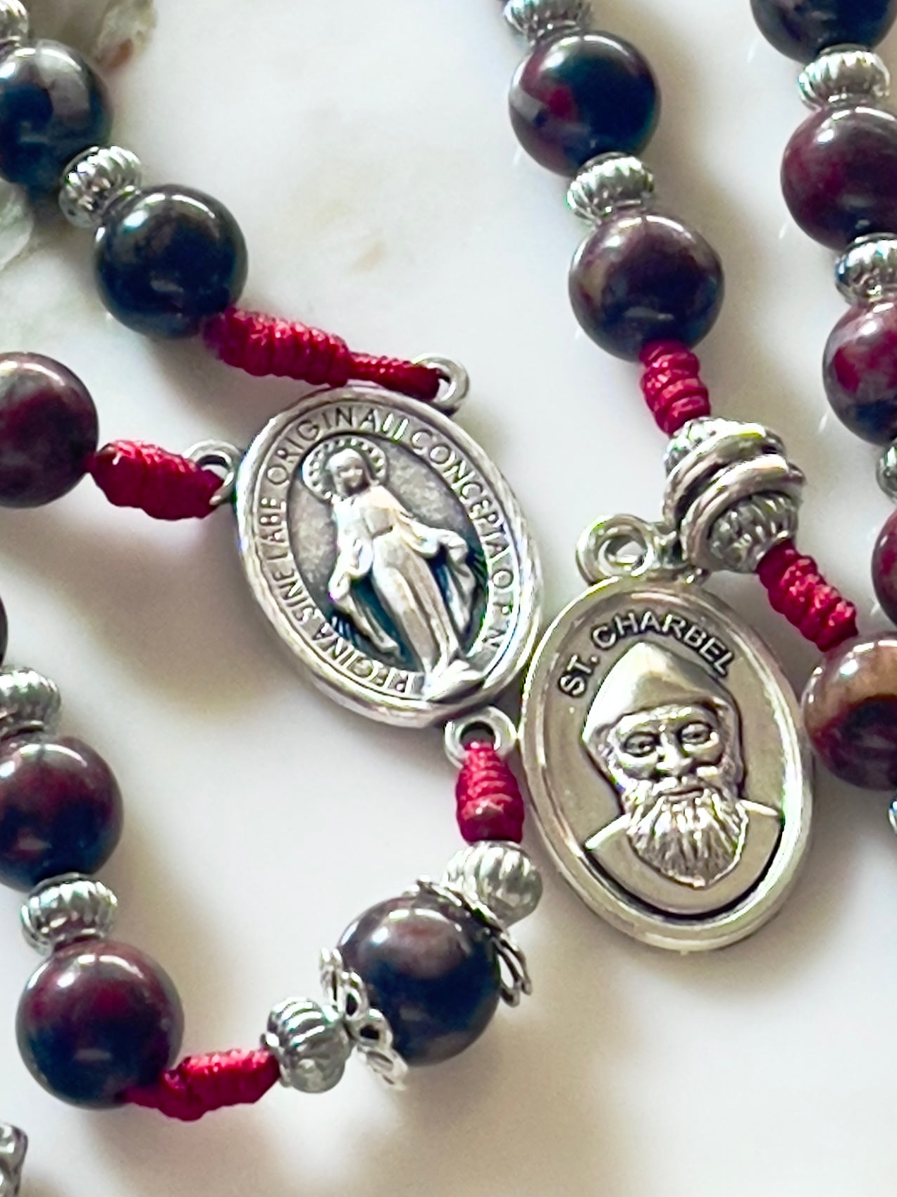 Burgundy With Medals Semi Precious Stone Rosary