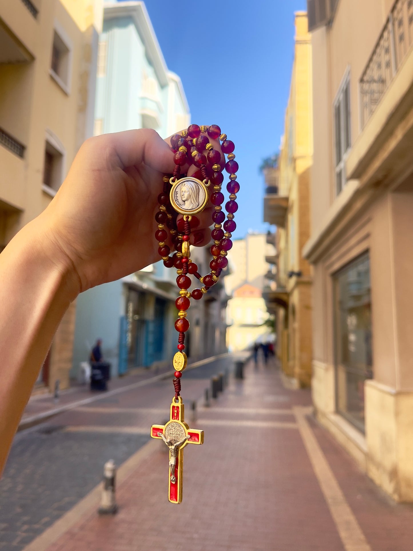 Mother Mary & St Benedict Semi Precious Stone Rosary