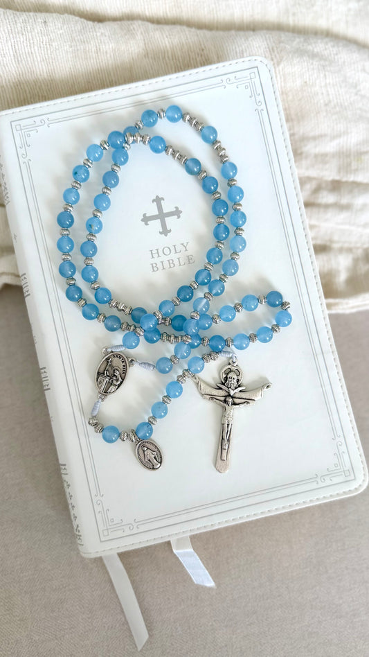 Saint Rita Blue Semi Precious Stone Rosary