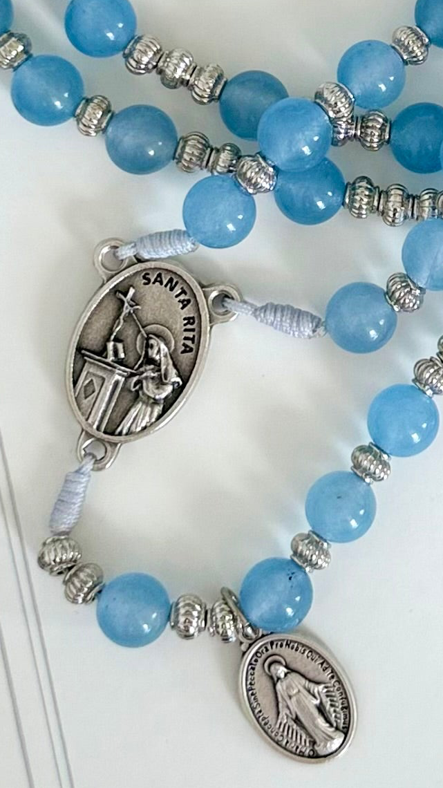 Saint Rita Blue Semi Precious Stone Rosary