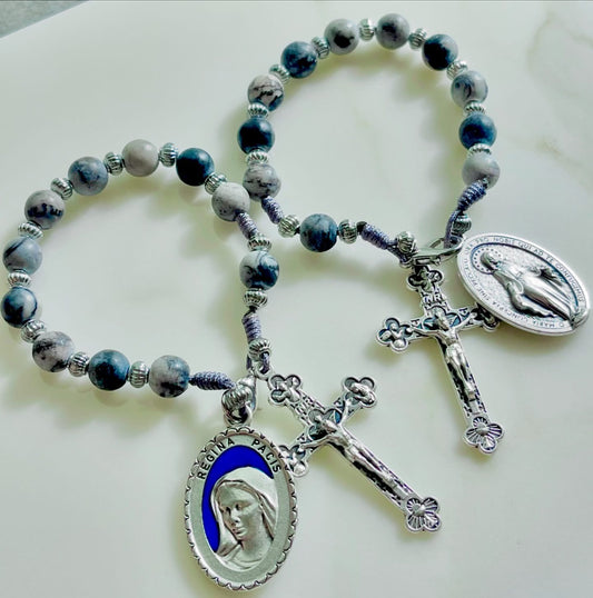 Mixed Grey Semi Precious Stone Pocket Rosary (price per item)