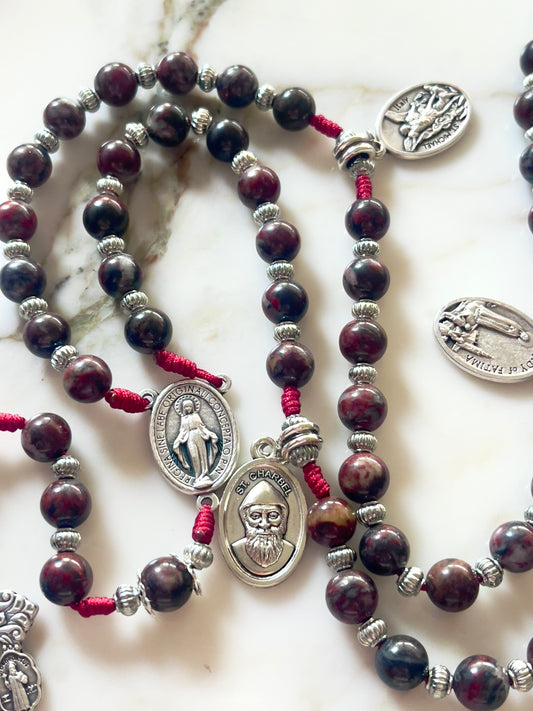 Burgundy With Medals Semi Precious Stone Rosary