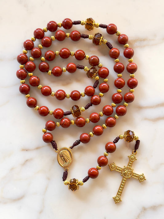 Maroon Semi Precious Stone & Crystal Rosary