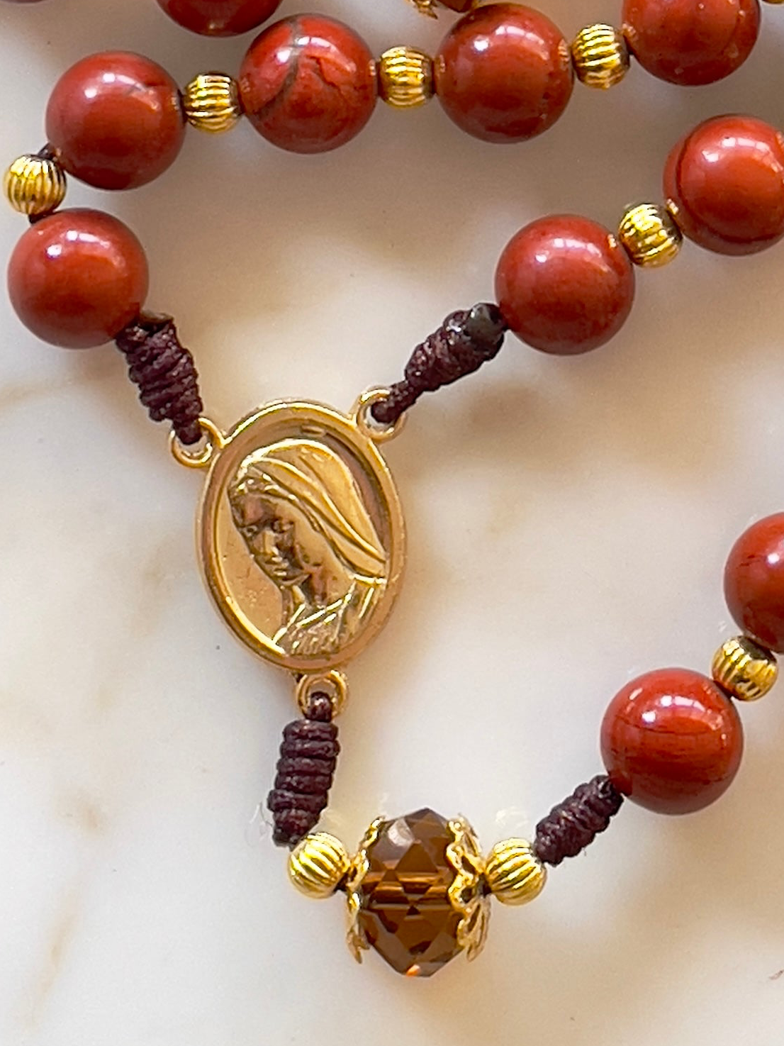 Maroon Semi Precious Stone & Crystal Rosary