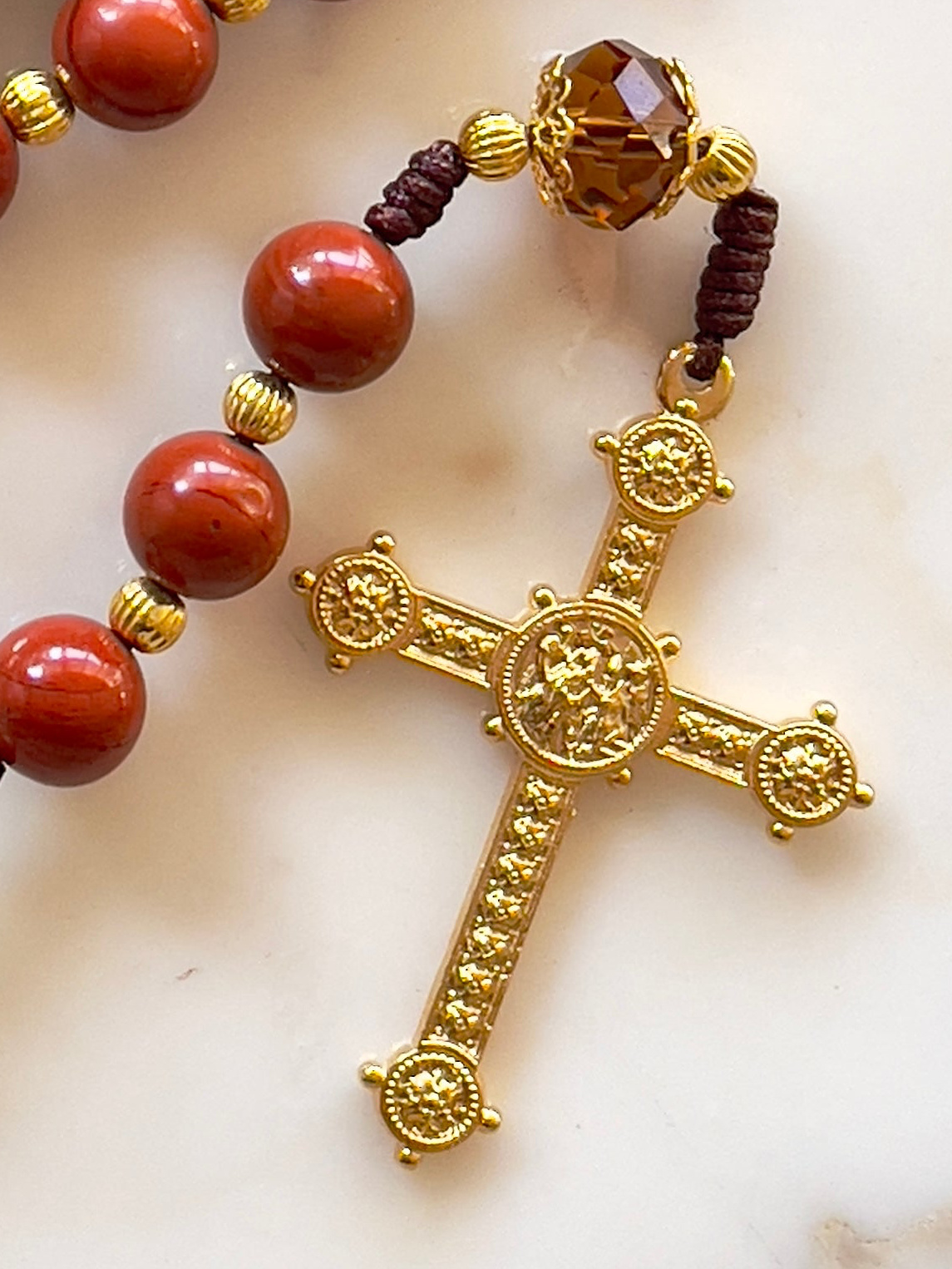 Maroon Semi Precious Stone & Crystal Rosary