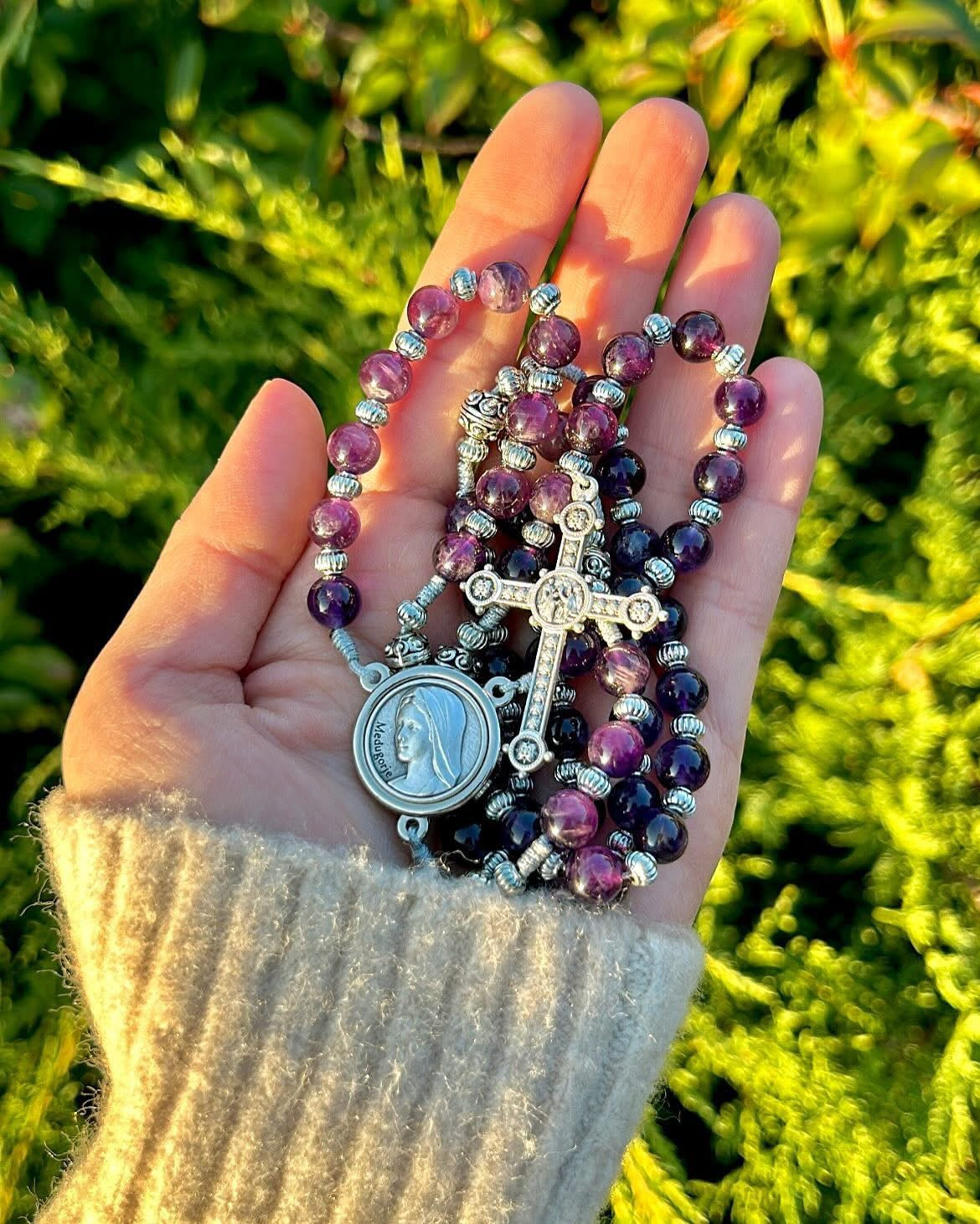 Dark Purple Semi Precious Stone Rosary