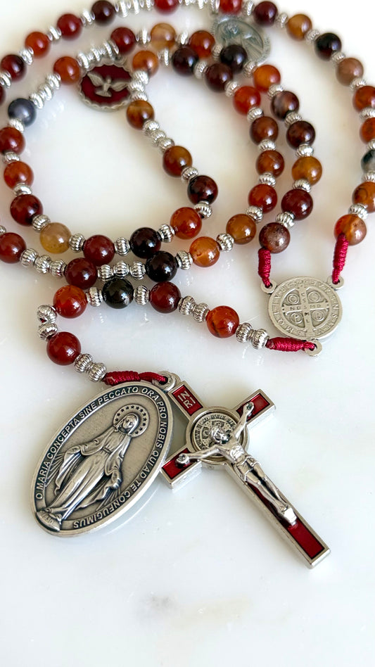 St Benedict Red Semi Precious Stone Rosary