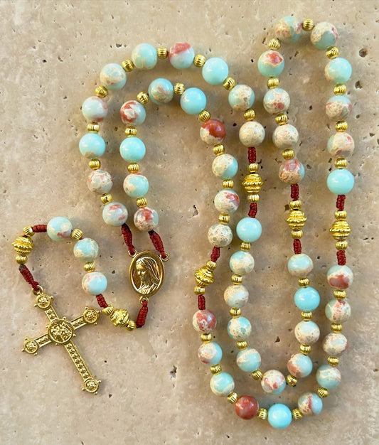 Turquoise & Beige Semi Precious Stone Rosary