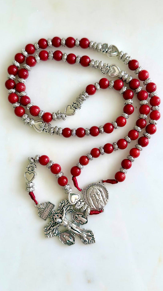 Sacred Heart Royal Red Semi Precious Stone Rosary