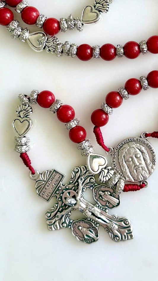 Sacred Heart Royal Red Semi Precious Stone Rosary