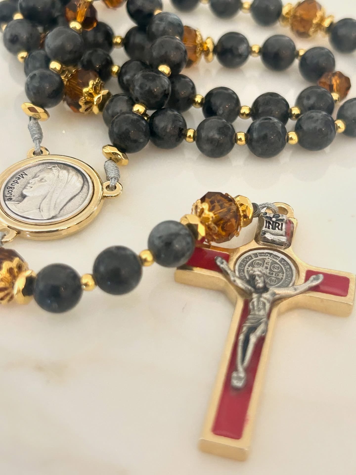 Grey Semi Precious Stones & Crystal Rosary