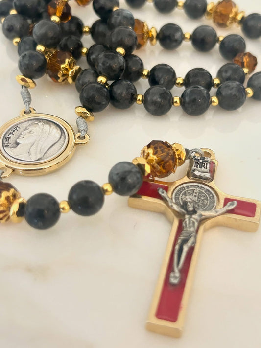 Grey Semi Precious Stones & Crystal Rosary