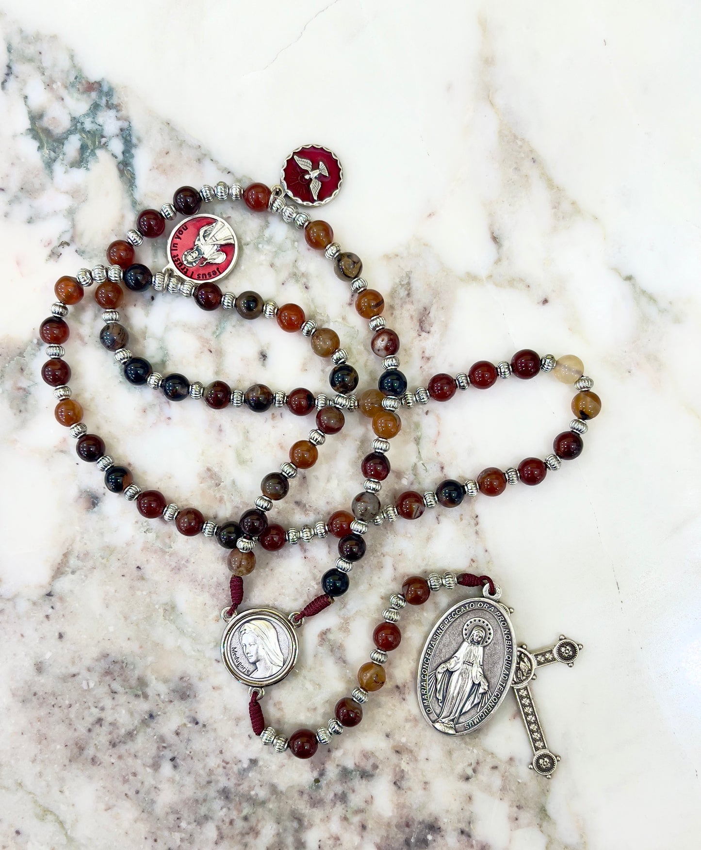 Long Red Semi Precious Stone Rosary