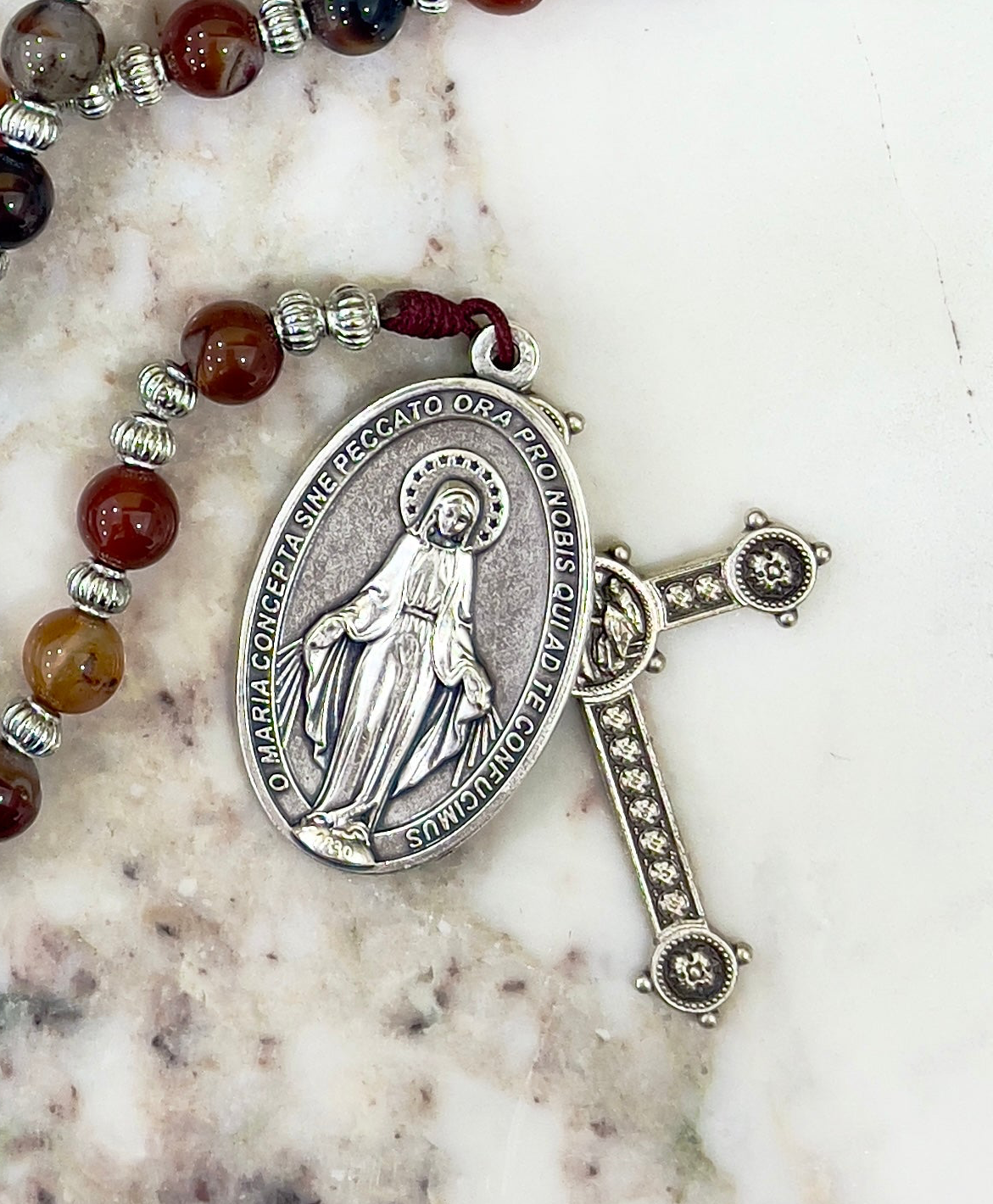 Long Red Semi Precious Stone Rosary