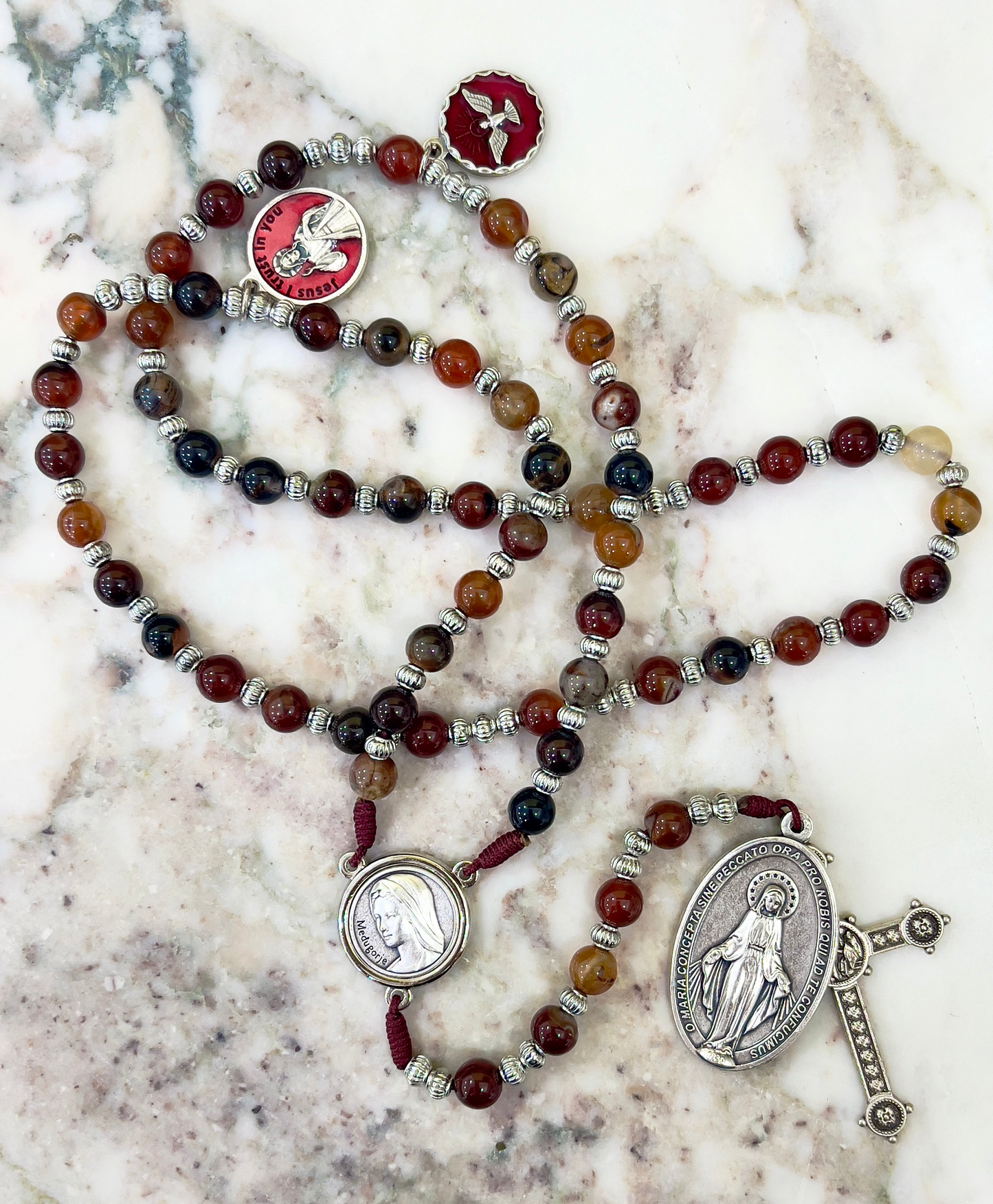 Long Red Semi Precious Stone Rosary