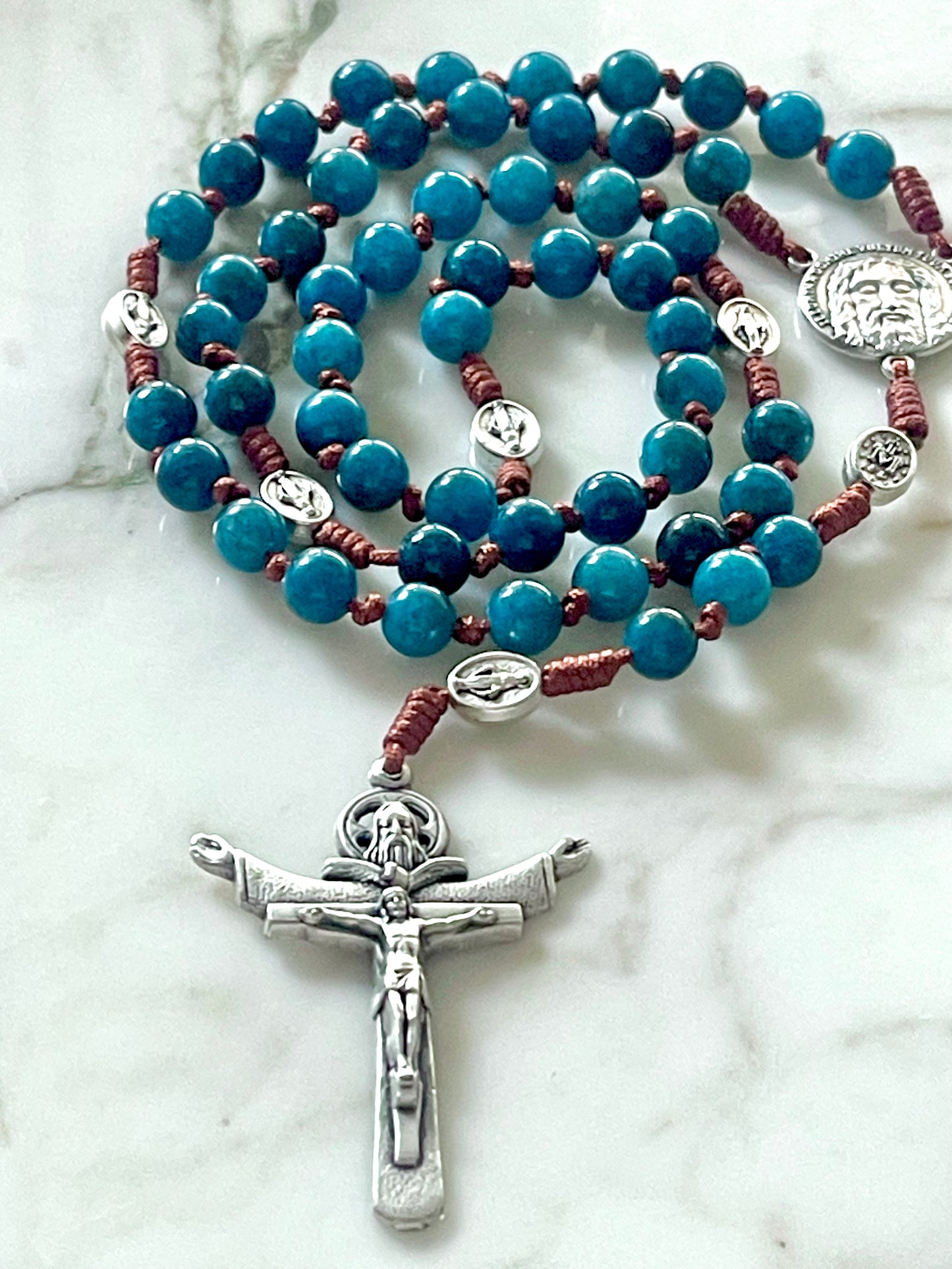 Blue & Brown Holy Trinity Semi Precious Stone Rosary