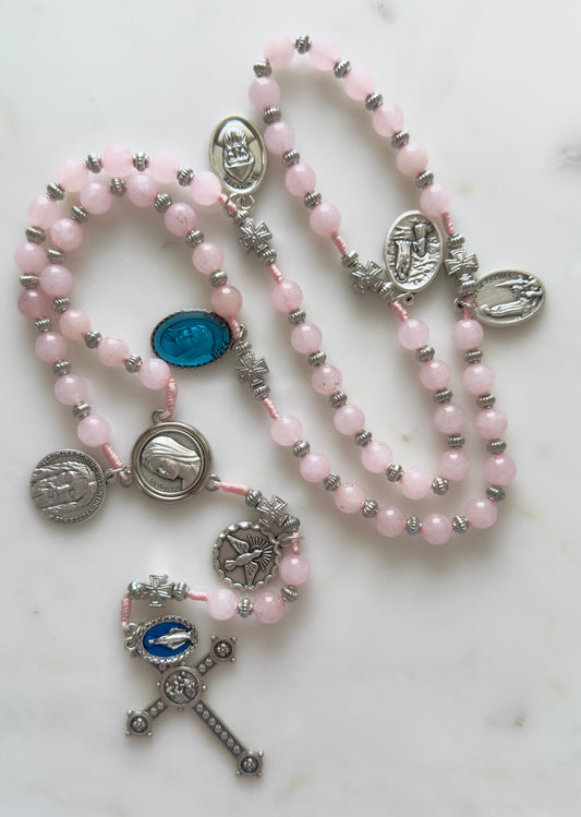 Light Pink With Medals Semi Precious Stone Rosary