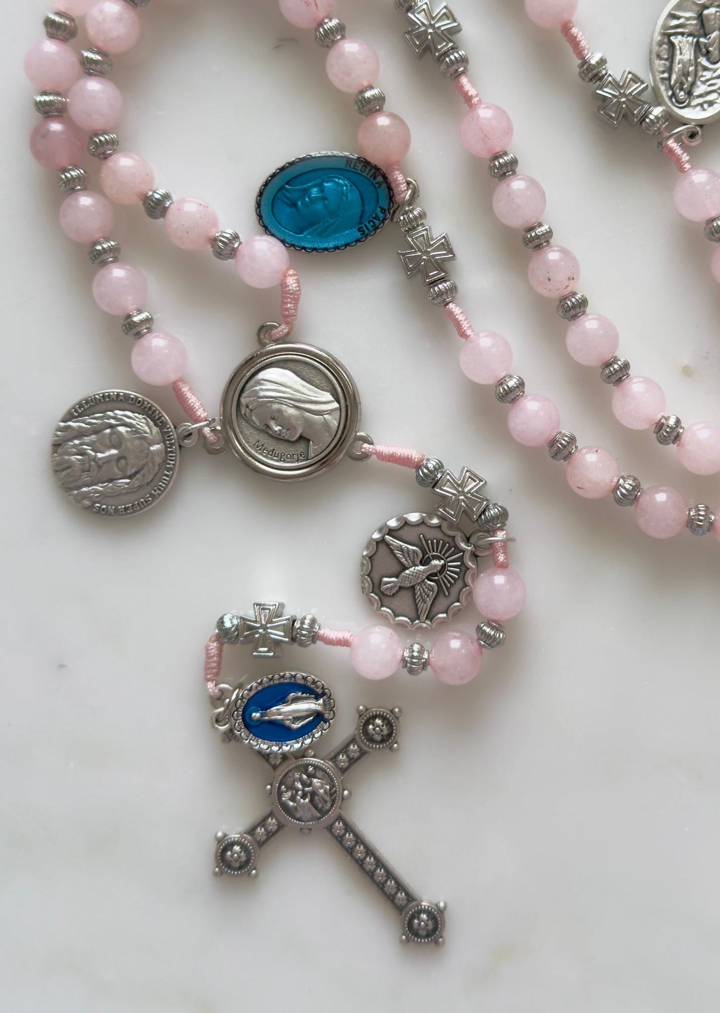 Light Pink With Medals Semi Precious Stone Rosary
