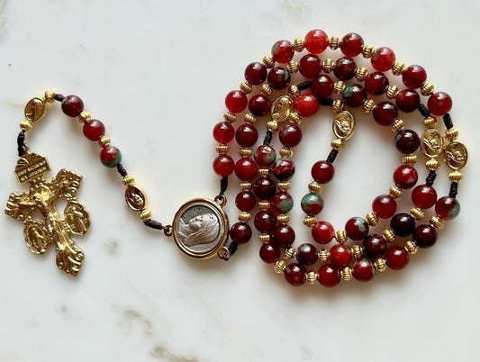 Dark Red Semi Precious Stone Rosary