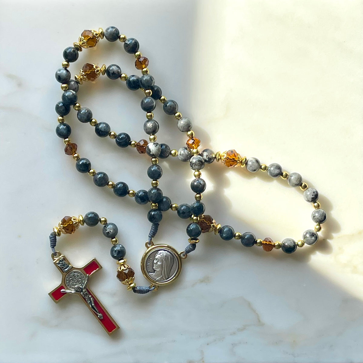 Grey & Crystal Semi Precious Stone Rosary
