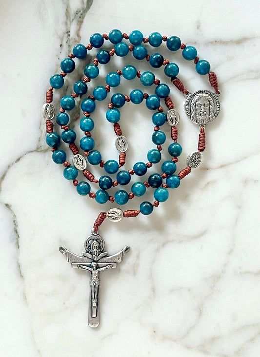 Blue & Brown Holy Trinity Semi Precious Stone Rosary
