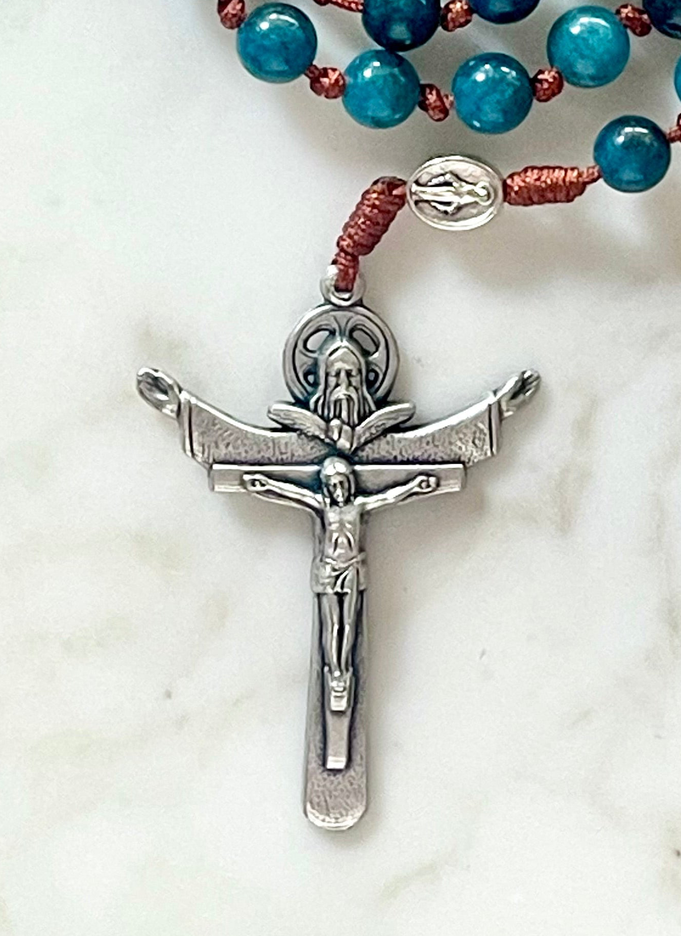 Blue & Brown Holy Trinity Semi Precious Stone Rosary