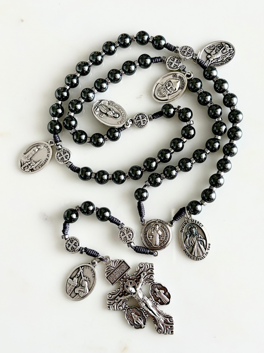 Hematite With Medals Semi Precious Stone Rosary