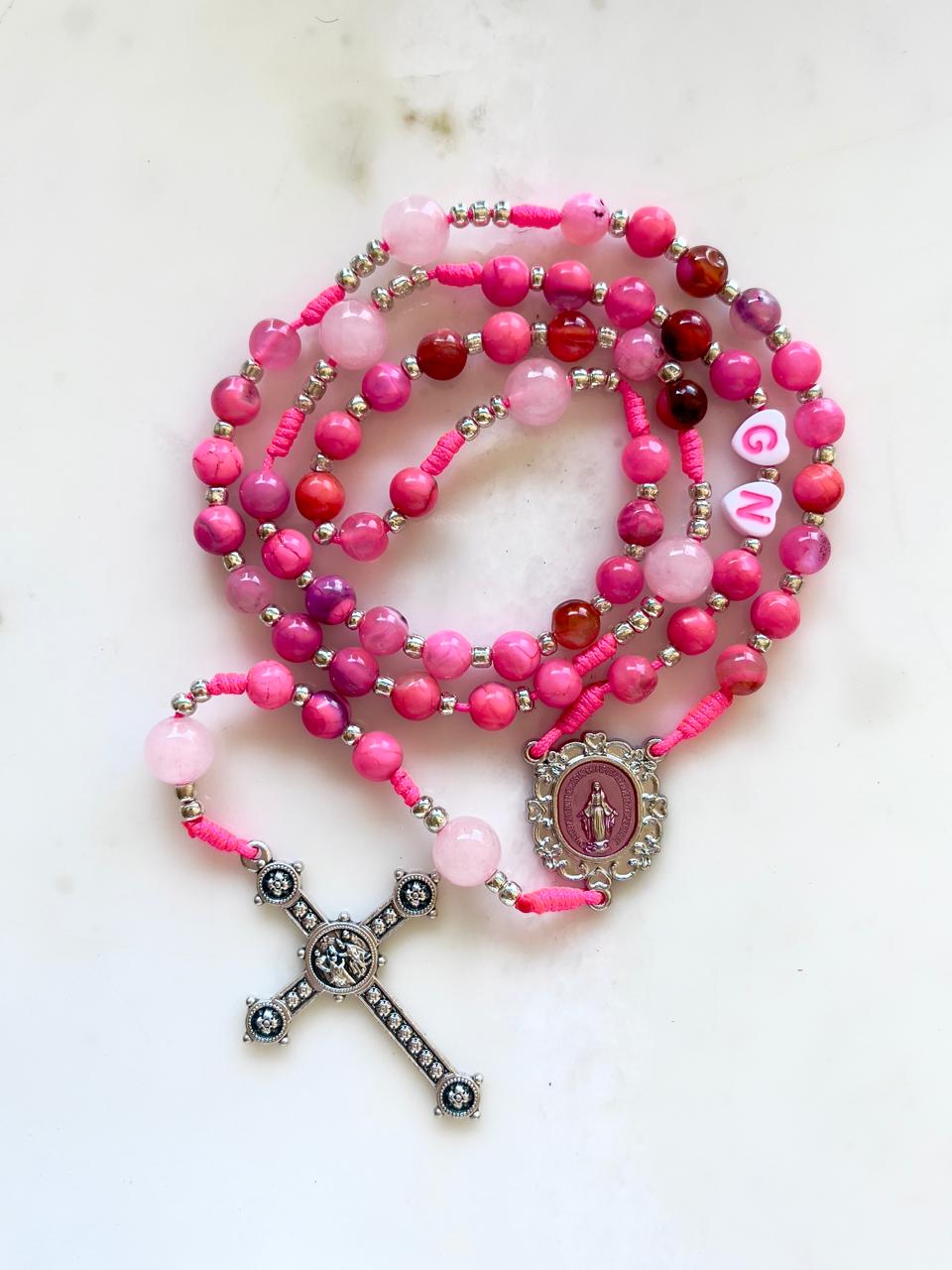 Kids Pink Semi Precious Stone Rosary