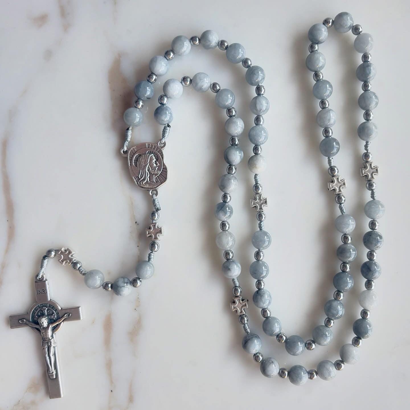 Light Grey Semi Precious Stone Rosary